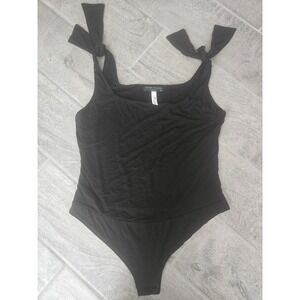 FINAL TOUCH Black Sleeveless‎ Tie Shoulder Bodysuit Made in USA Med/Large Modal